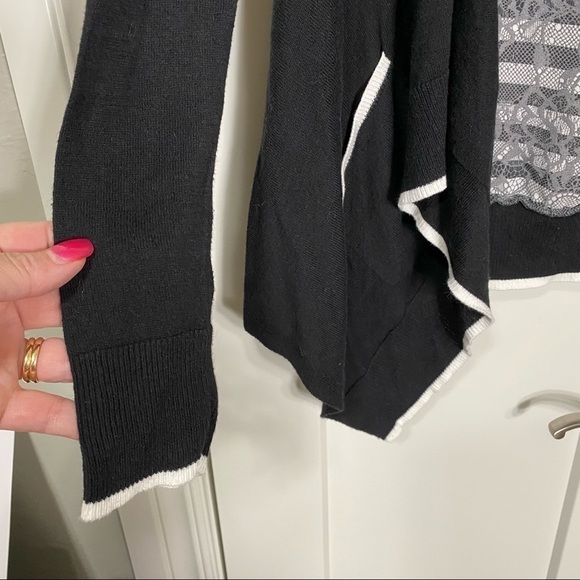ELLE waterfall cardigan black white faux lace size small - Picture 5 of 10